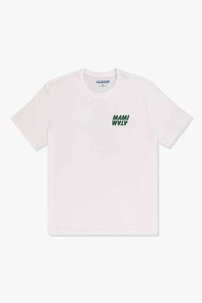 Front of Mami Wata 3 Sugars Sweet Tee with banana logo – 100% cotton white t-shirt