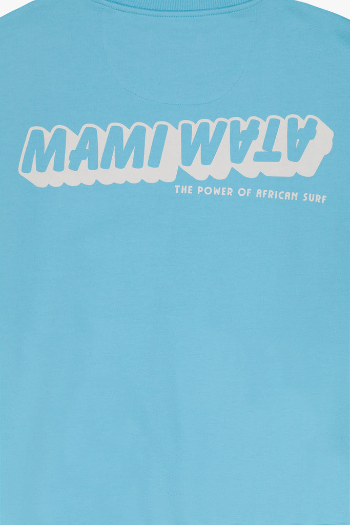 Close-up of 39/54 lightning bolt detail on the front of the crewneck