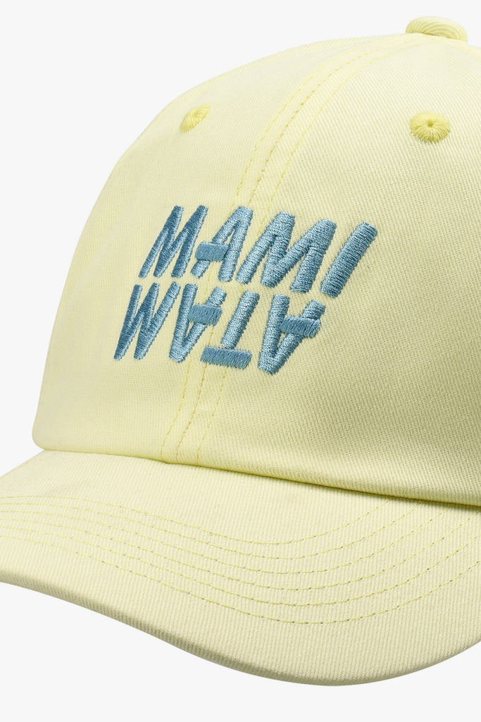 dad cap with embroidered Mami Wata logo - detail.
